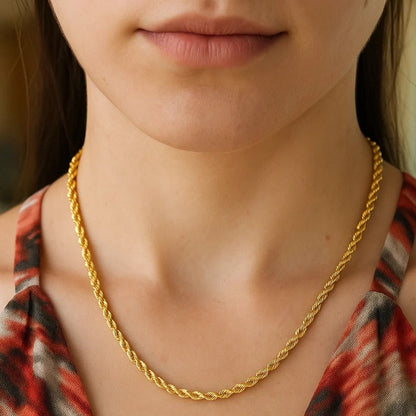 14k Yellow Gold Solid Diamond Cut Rope Chain