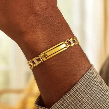 14k Two-Tone Gold Fancy Bar Style Mens Bracelet with Curved Connectors (9.65 mm)