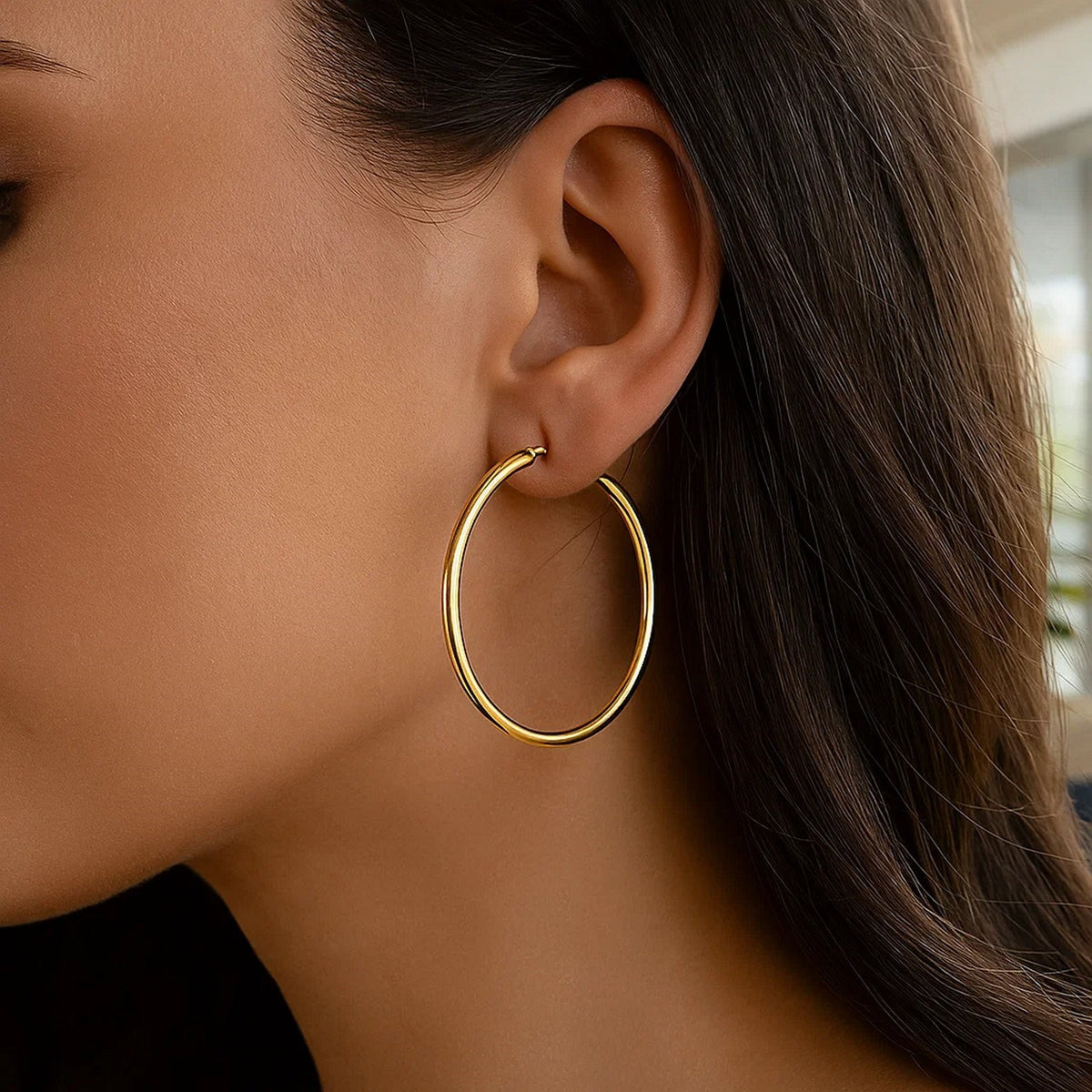 14k Yellow Gold Polished Hoop Earrings (3x50mm)