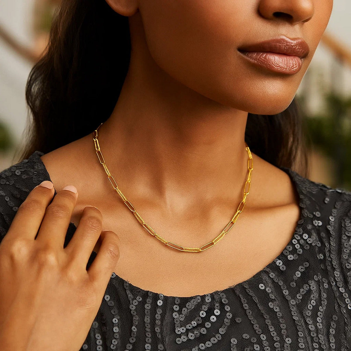 14K Yellow Gold Mini Diamante Paperclip Necklace (3.20 mm)