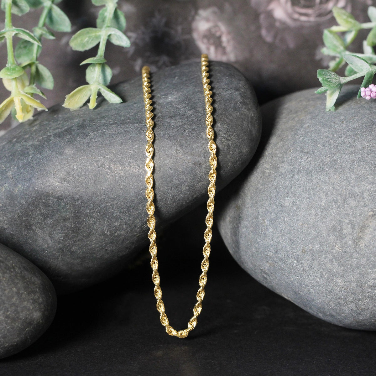 14k Yellow Gold Solid Diamond Cut Rope Chain
