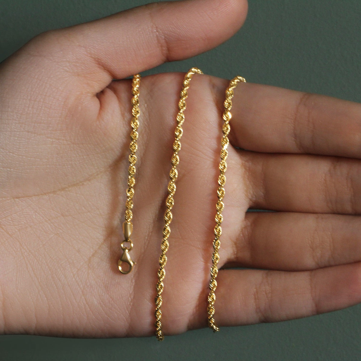 14k Yellow Gold Solid Diamond Cut Rope Chain