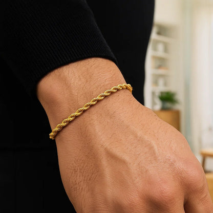 14k Solid Diamond Cut Rope Bracelet (4.00 mm)