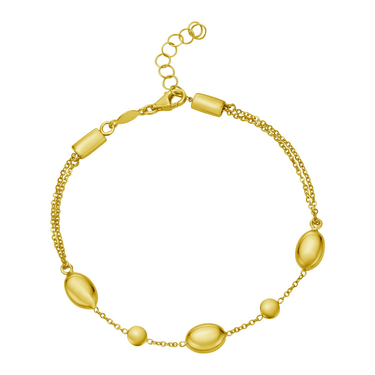 14K Yellow Gold Adjustable Puff Pebble Bracelet And Anklet