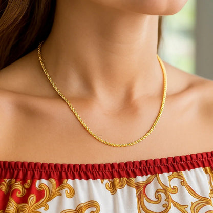 14k Rose Gold Diamond Cut Round Wheat Chain