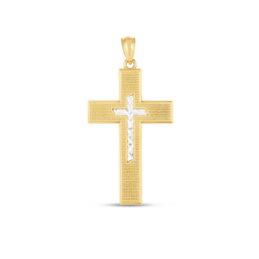 14k Two Tone Gold High Polish Diamond Cut Cross Pendant - 1295