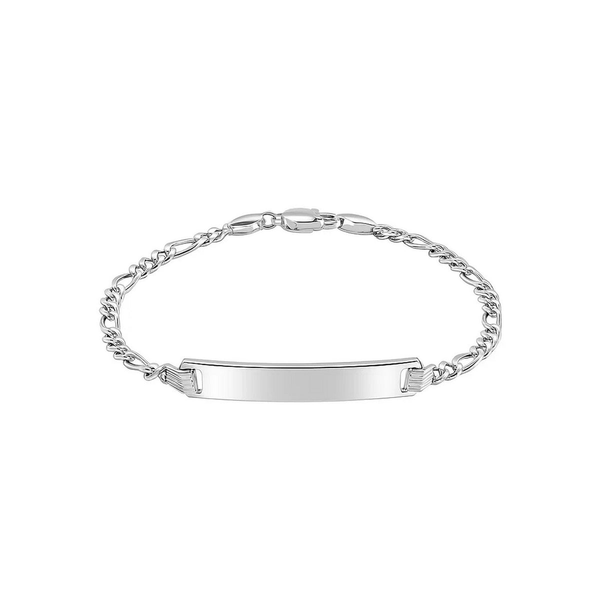 14k White Gold Figaro Chain Fancy Childrens ID Bracelet (3.30 mm)