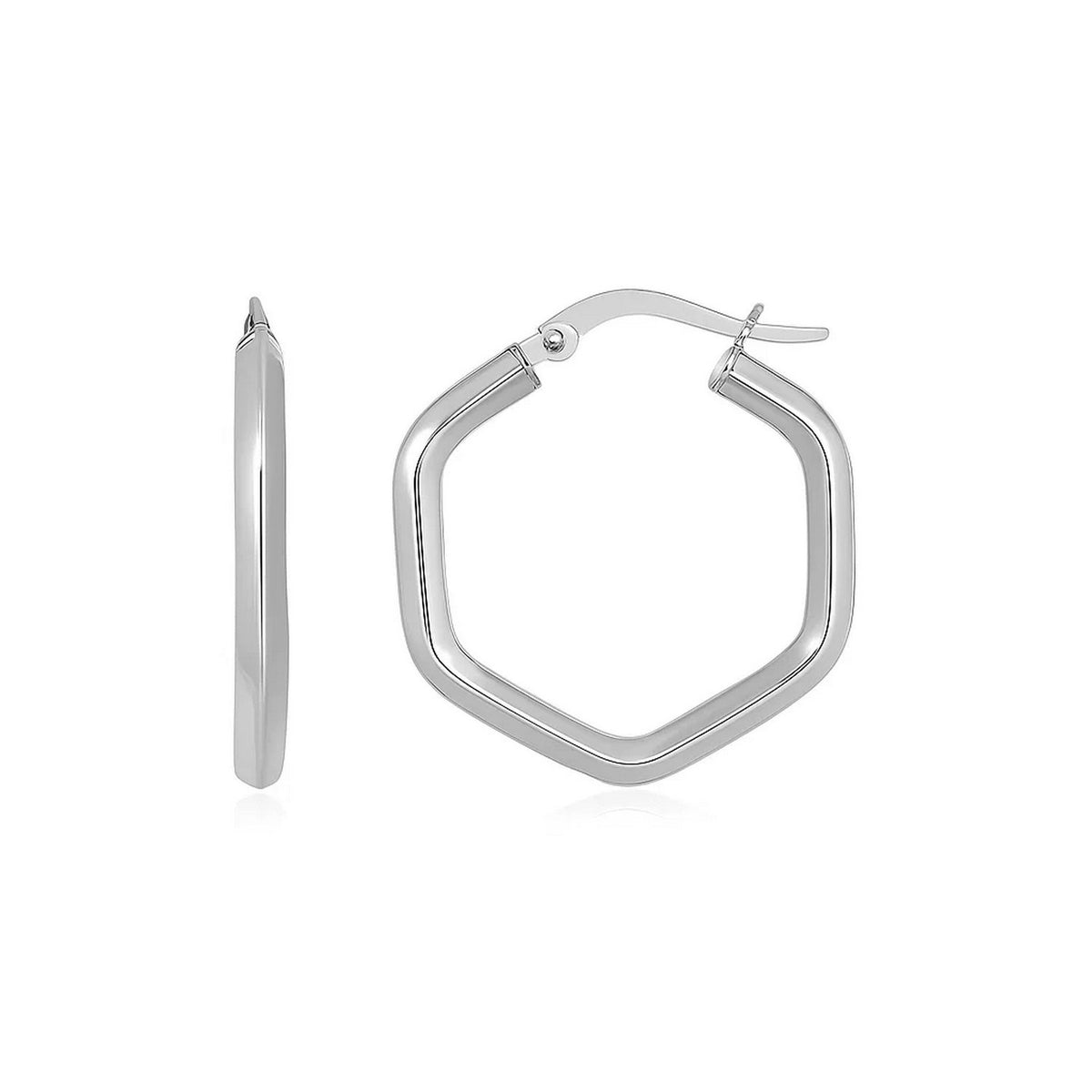 14k Shiny Hexagon Hoop Earrings