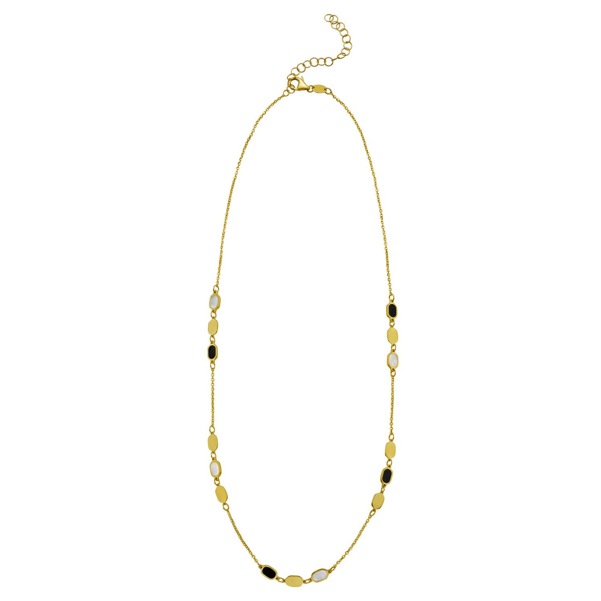 14K Yellow Gold Onyx And MOP Inlay Links Necklace
