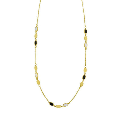 14K Yellow Gold Onyx And MOP Inlay Links Necklace
