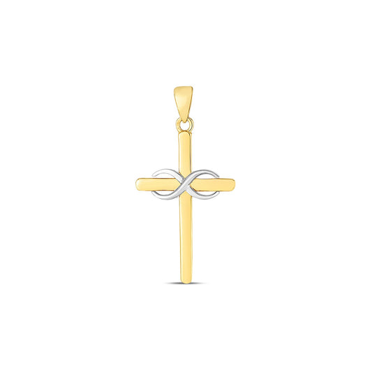 14k Two Tone Gold High Polish Diamond Cut Cross Pendant - 0451