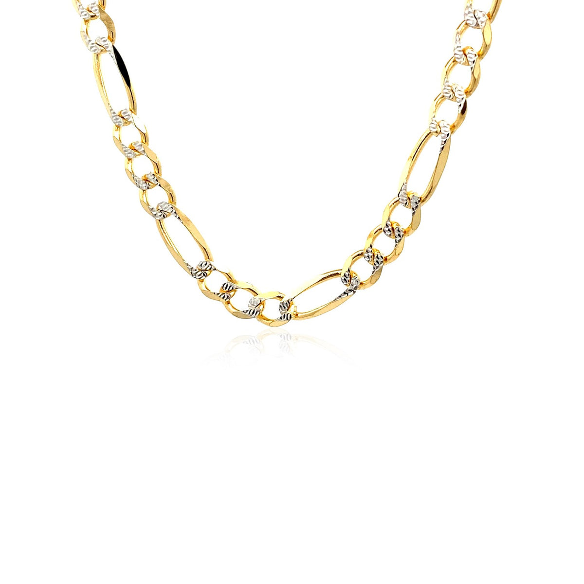 14K Yellow Gold Solid Pave Figaro Chain