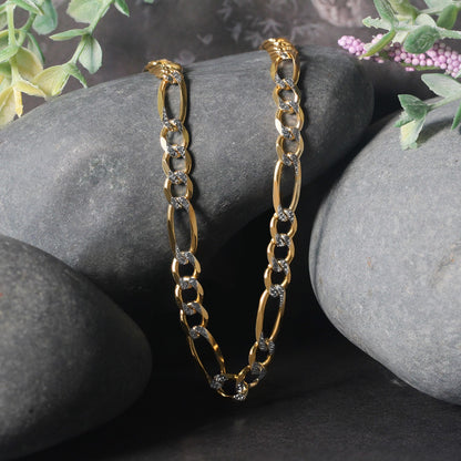 14K Yellow Gold Solid Pave Figaro Chain