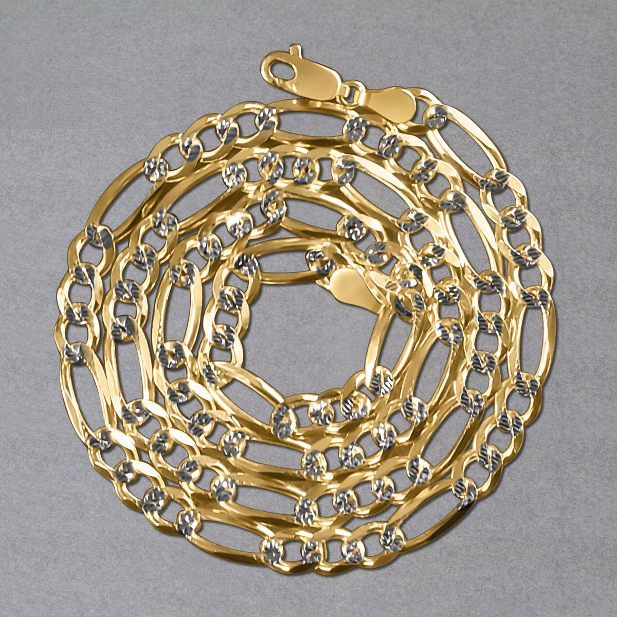 14K Yellow Gold Solid Pave Figaro Chain