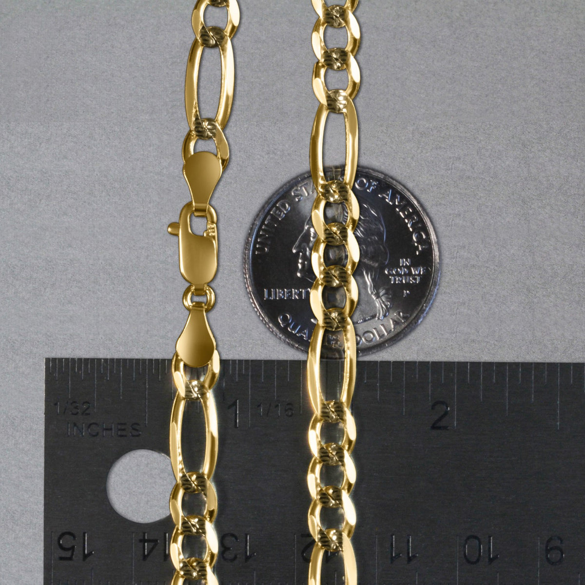 14K Yellow Gold Solid Pave Figaro Chain