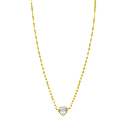 14K White Topaz Heart Necklace (1.50 mm)