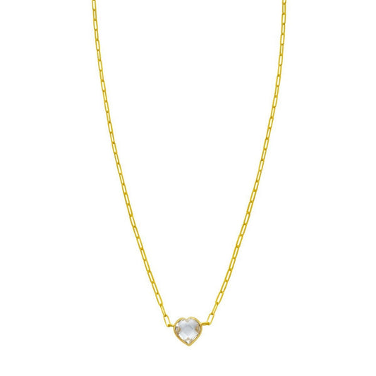 14K White Topaz Heart Necklace (1.50 mm)