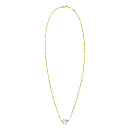 14K White Topaz Heart Necklace (1.50 mm)