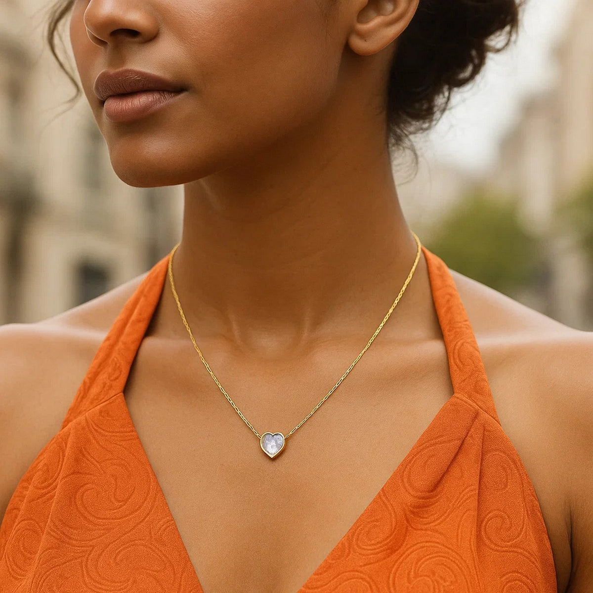 14K White Topaz Heart Necklace (1.50 mm)