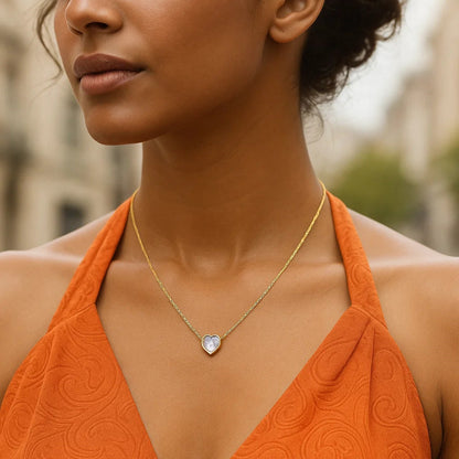 14K White Topaz Heart Necklace (1.50 mm)