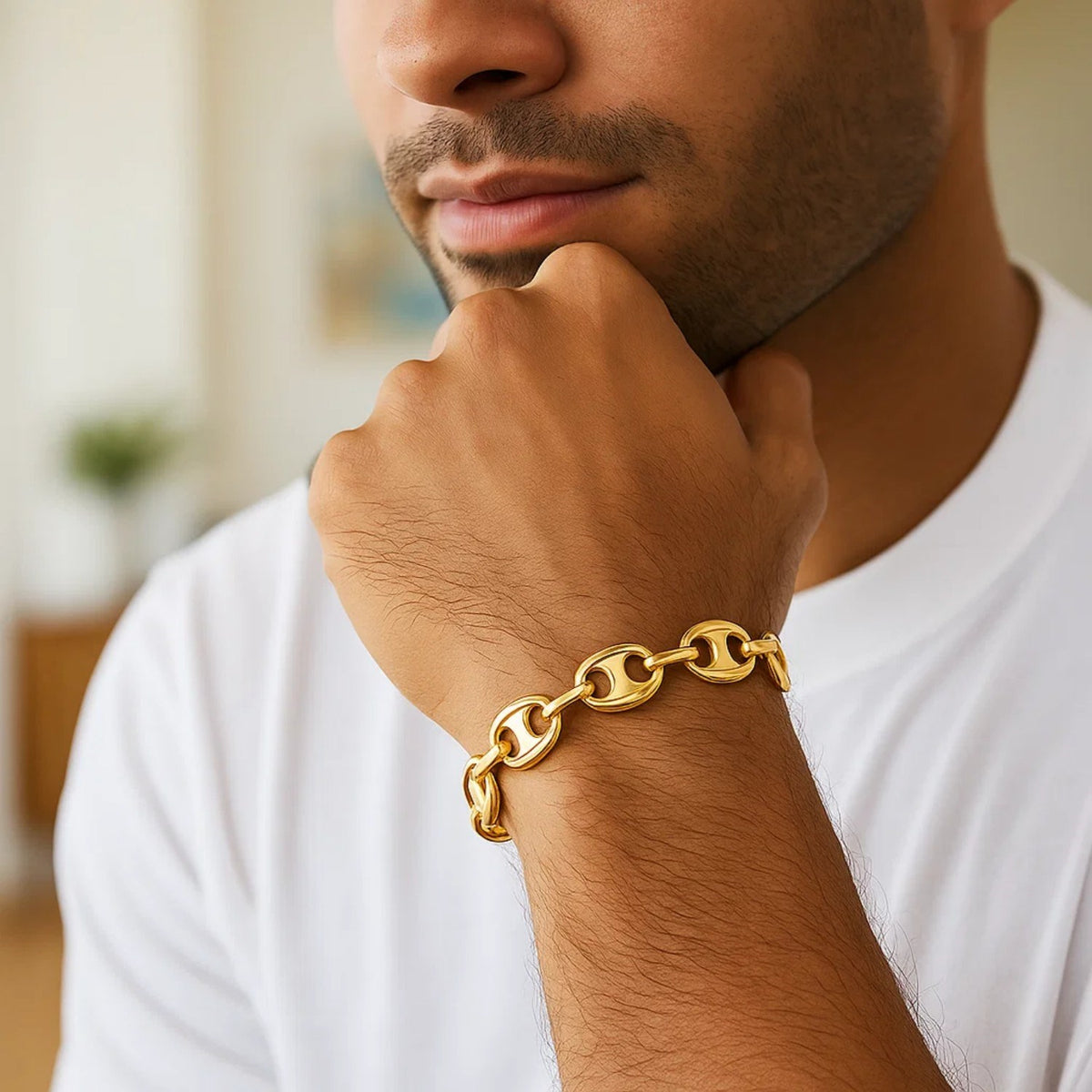 14k Yellow Gold Puffed Mariner Link Bracelet (6.80 mm)