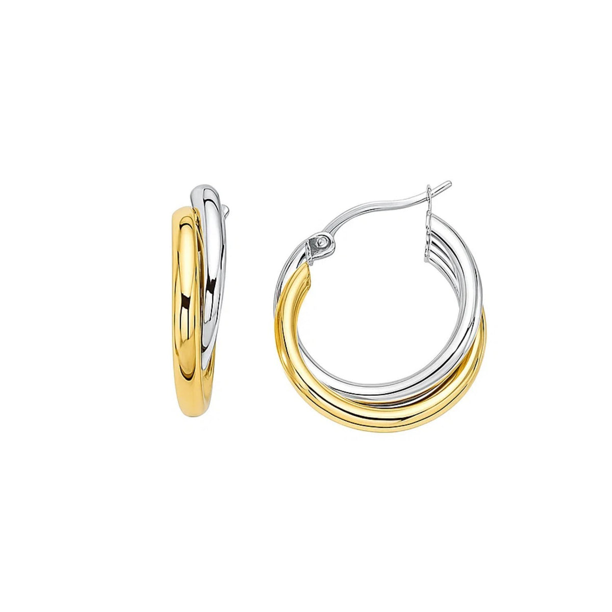 14k Two Tone Gold Double Row Hoop Earrings