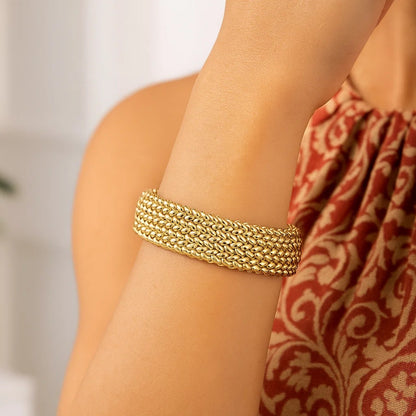 14k Yellow Gold High Polish Thick Braided Bracelet  (14.50 mm)