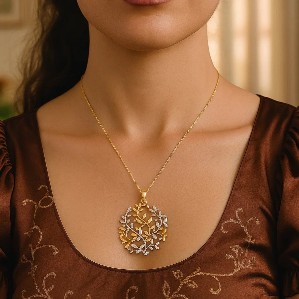 14k Two-Tone Yellow and Tree of Life Pendant
