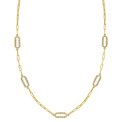 14K Yellow Gold Diamon Oro Paperclip Necklace