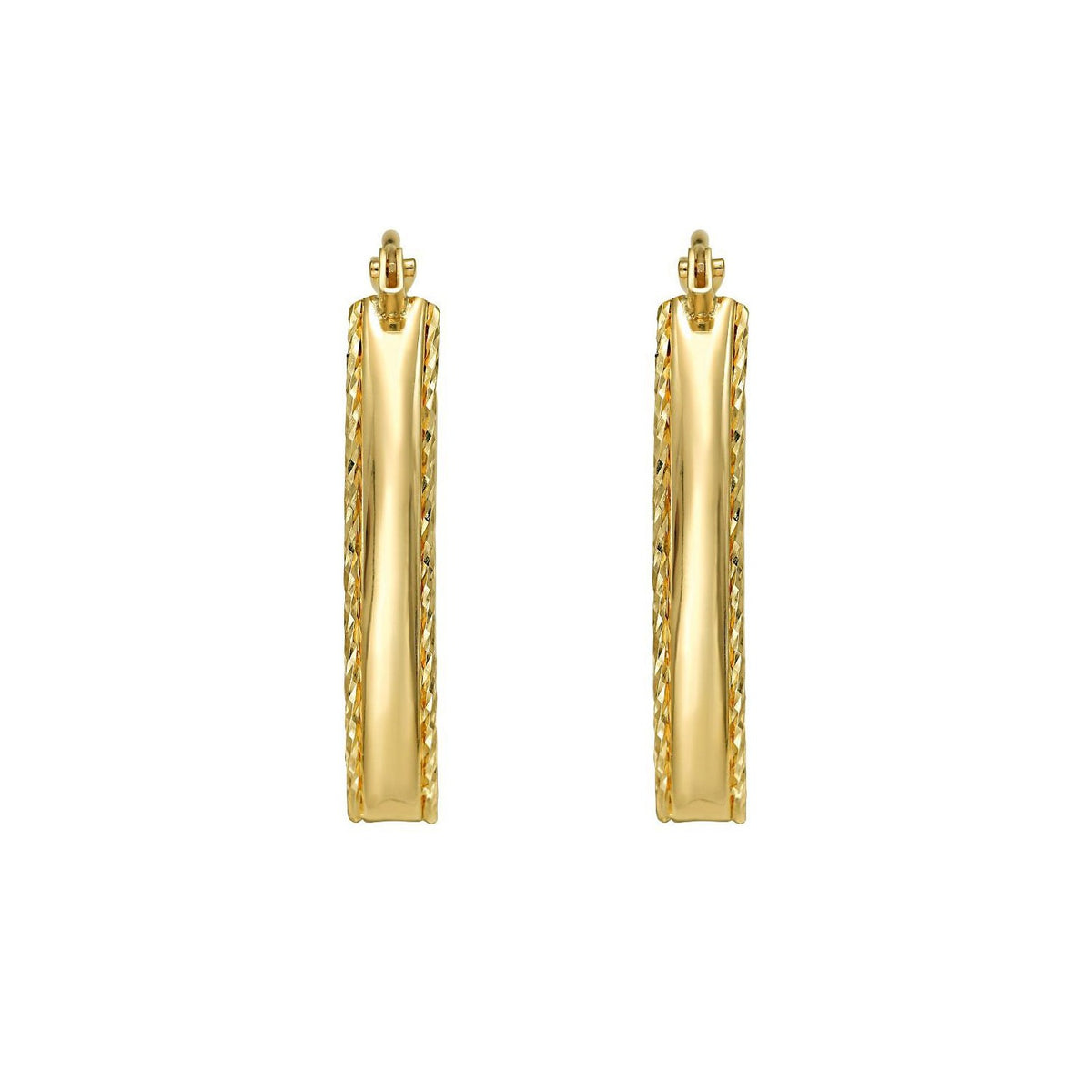 14K Yellow Gold Small Diamond Cut Marquise Hoop Earrings