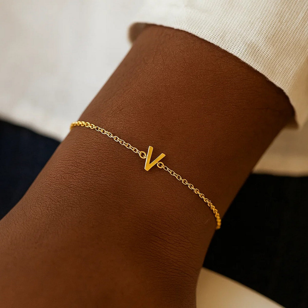 14K Yellow Gold Mini Initial V Bracelet