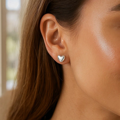 14k Puffed Heart Shape Shiny Earrings
