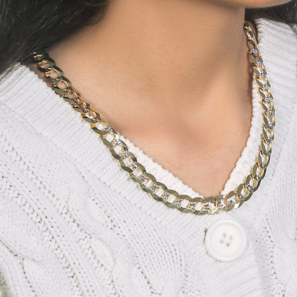 14k Two Tone Gold Pave Curb Chain