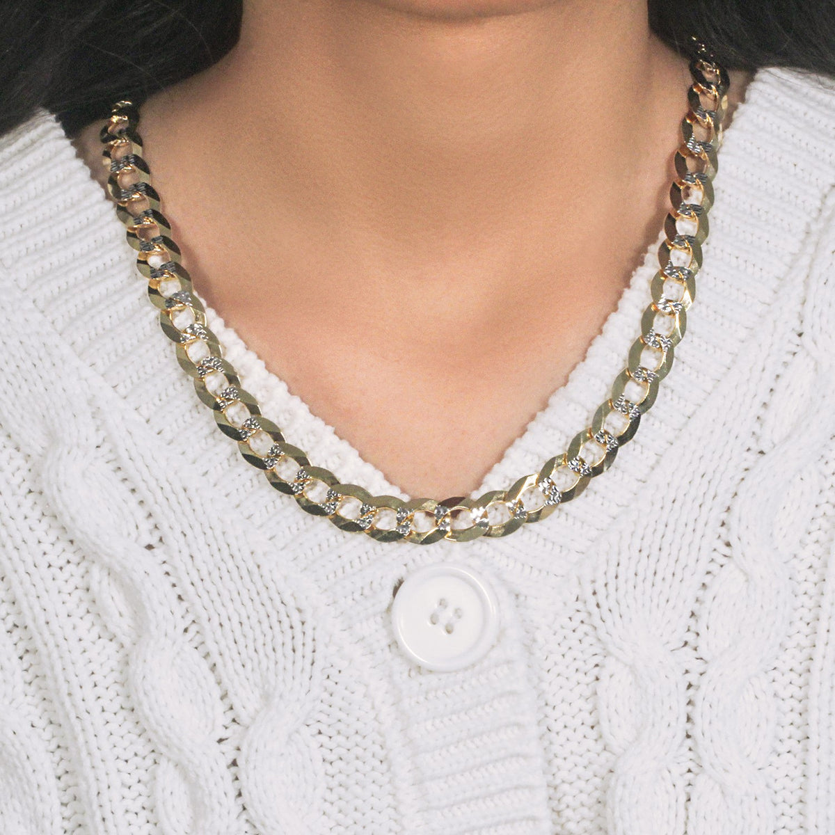 14k Two Tone Gold Pave Curb Chain