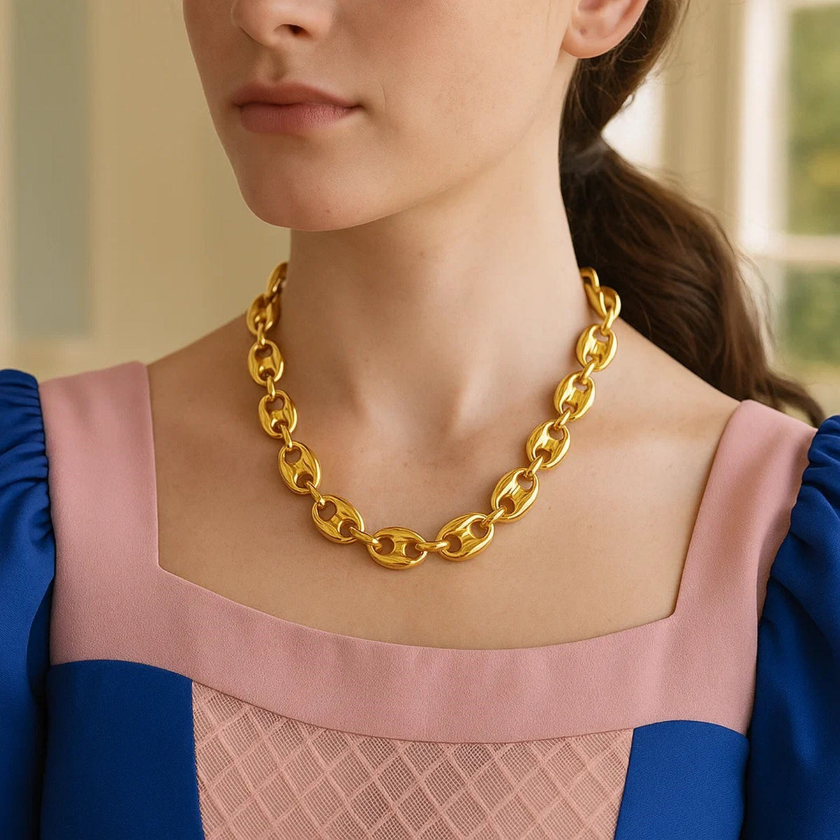 Puffed Mariner Link 12mm Necklace in 14K Yellow Gold