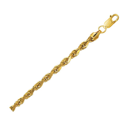 14K Yellow Gold Hollow Diamond Cut Rope Chain