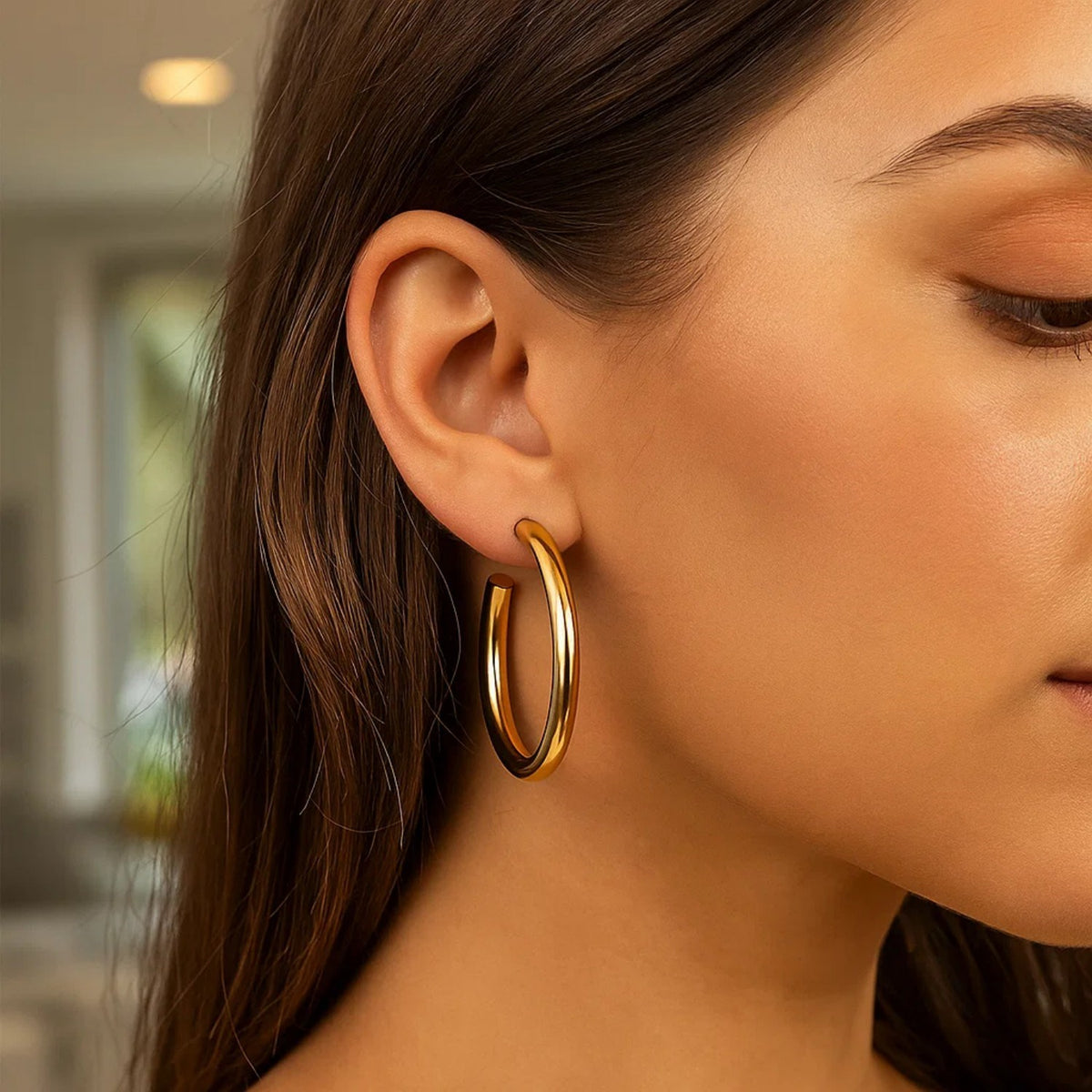 14k Yellow Gold Polished Hoop Earrings(4x40mm)