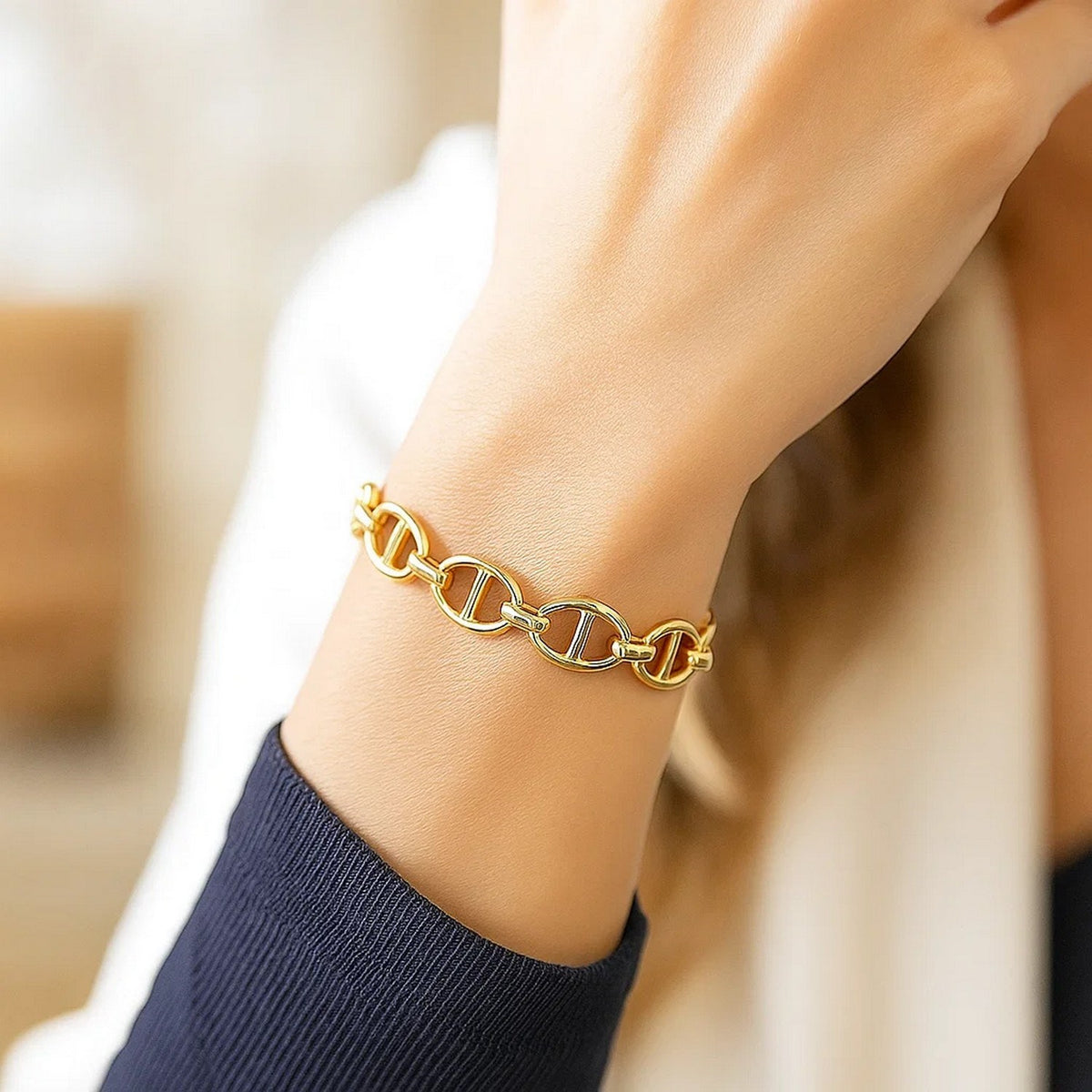 14k Yellow Gold High Polish Mariner Link Bracelet  (13.80 mm)