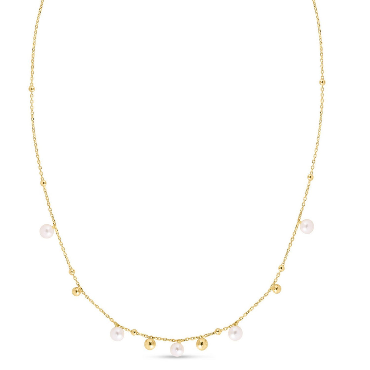 14K Yellow Gold Pearl and Scattered Bead Necklace