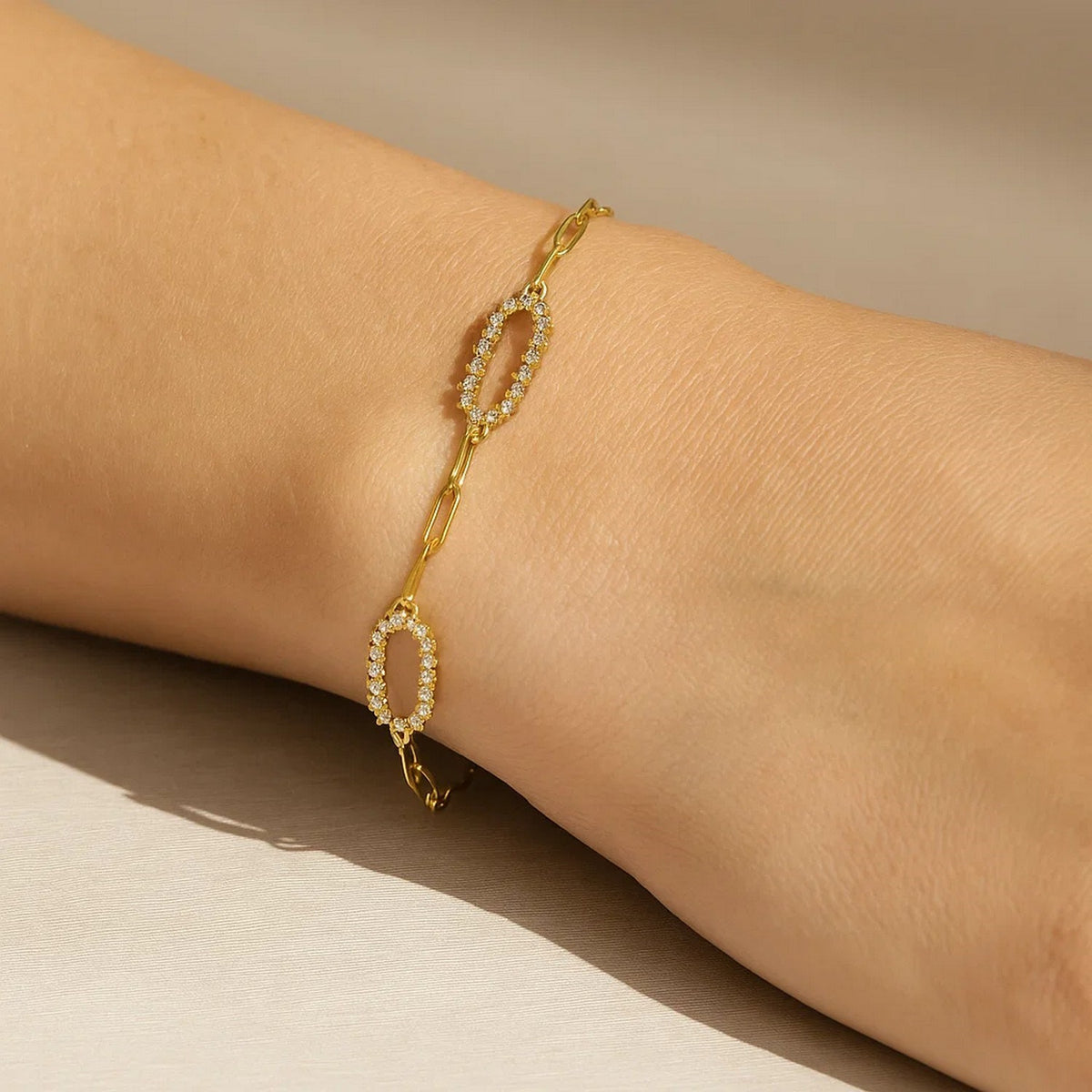 14K Yellow Gold Diamon Oro Paperclip Bracelet