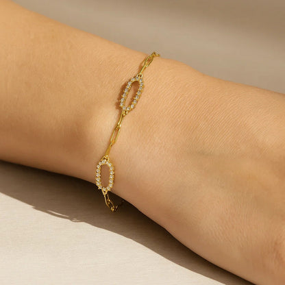 14K Yellow Gold Diamon Oro Paperclip Bracelet