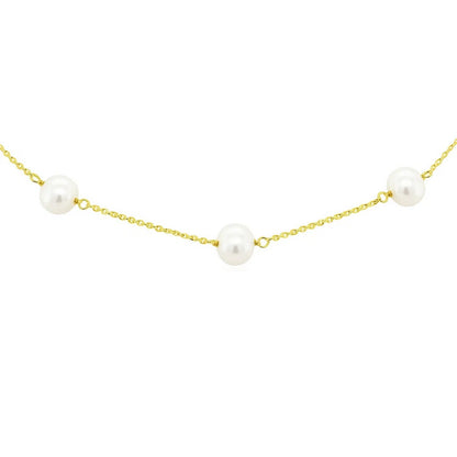 14k Yellow Gold Necklace with White Pearls