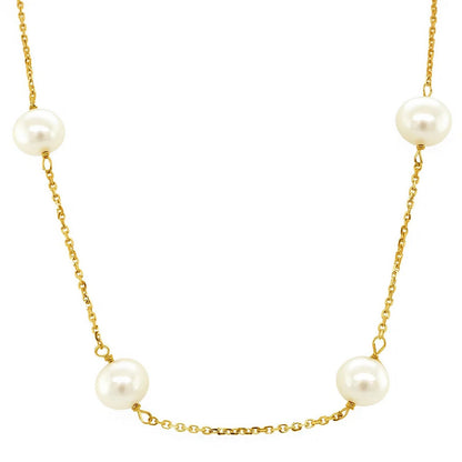 14k Yellow Gold Necklace with White Pearls