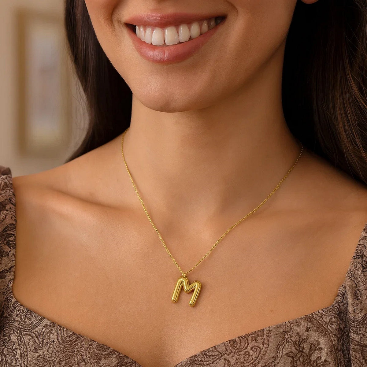 14K Yellow Gold Helium Initial M Pendant
