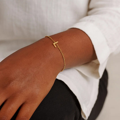 14K Yellow Gold Mini Initial L Bracelet