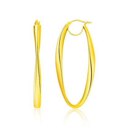 14k Twist Motif Oval Shape Hoop Earrings