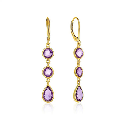 Drop Earrings with Round and Pear-Shaped Amethysts in 14k Yellow Gold