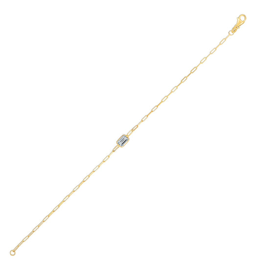 14K White Topaz Paperclip Bracelet (1.50 mm)