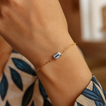 14K White Topaz Paperclip Bracelet (1.50 mm)