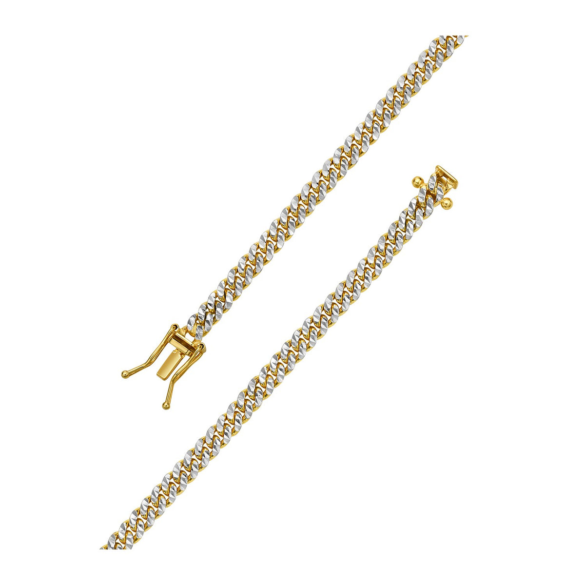 Classic Miami Cuban White Pave Solid Chain in 14k